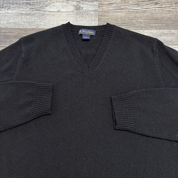 Brooks Brothers Mens XL Black 100% Extra Fine Italian Lambswool V-Neck Sweater‎ - Picture 2 of 11